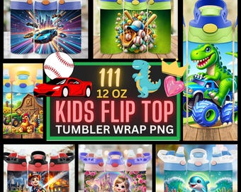 12oz Kids Tumbler Wrap Bundle, Sippy Cup Bundle Wraps For Kids With Name, Sublimation Designs Flip Top Tumbler PNG, Instant Download