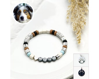 Custom Dog Name Bracelet with Merle Fur Pattern and Paw Print Charm Option, Gift From the Dog, Dog Mommy Jewelry