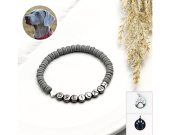 Custom Dog Name Bracelet with Gray Fur Pattern and Charm Option, Dog Grandma Gift