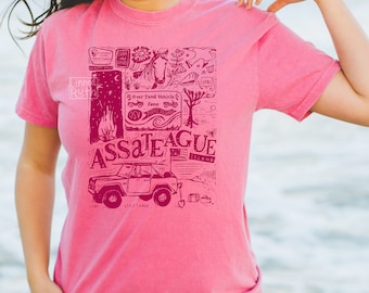 Assateague Island Comfort Colors T-Shirt: Hand-Drawn Beach Design