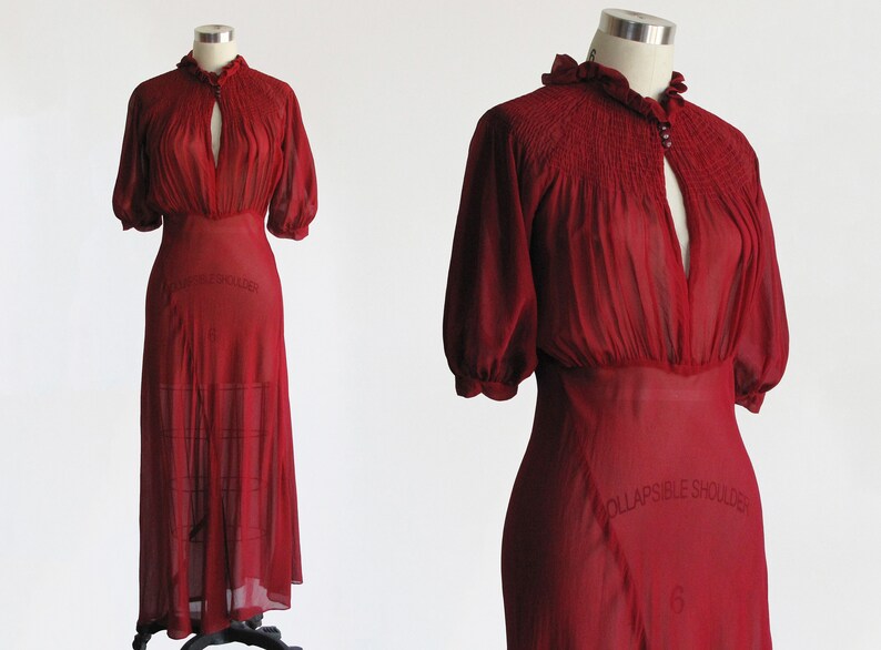 red silk evening gown