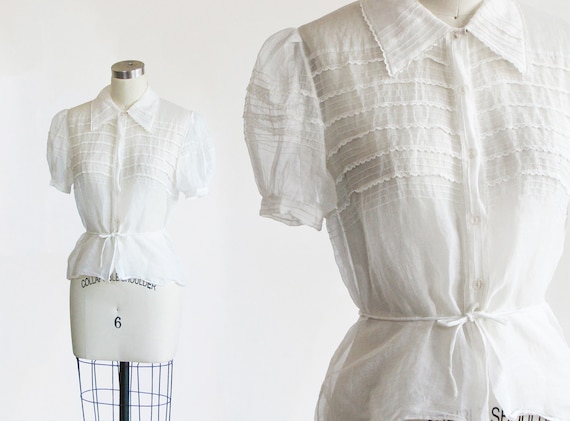 vintage 1930s organdie blouse / 30s sheer white co