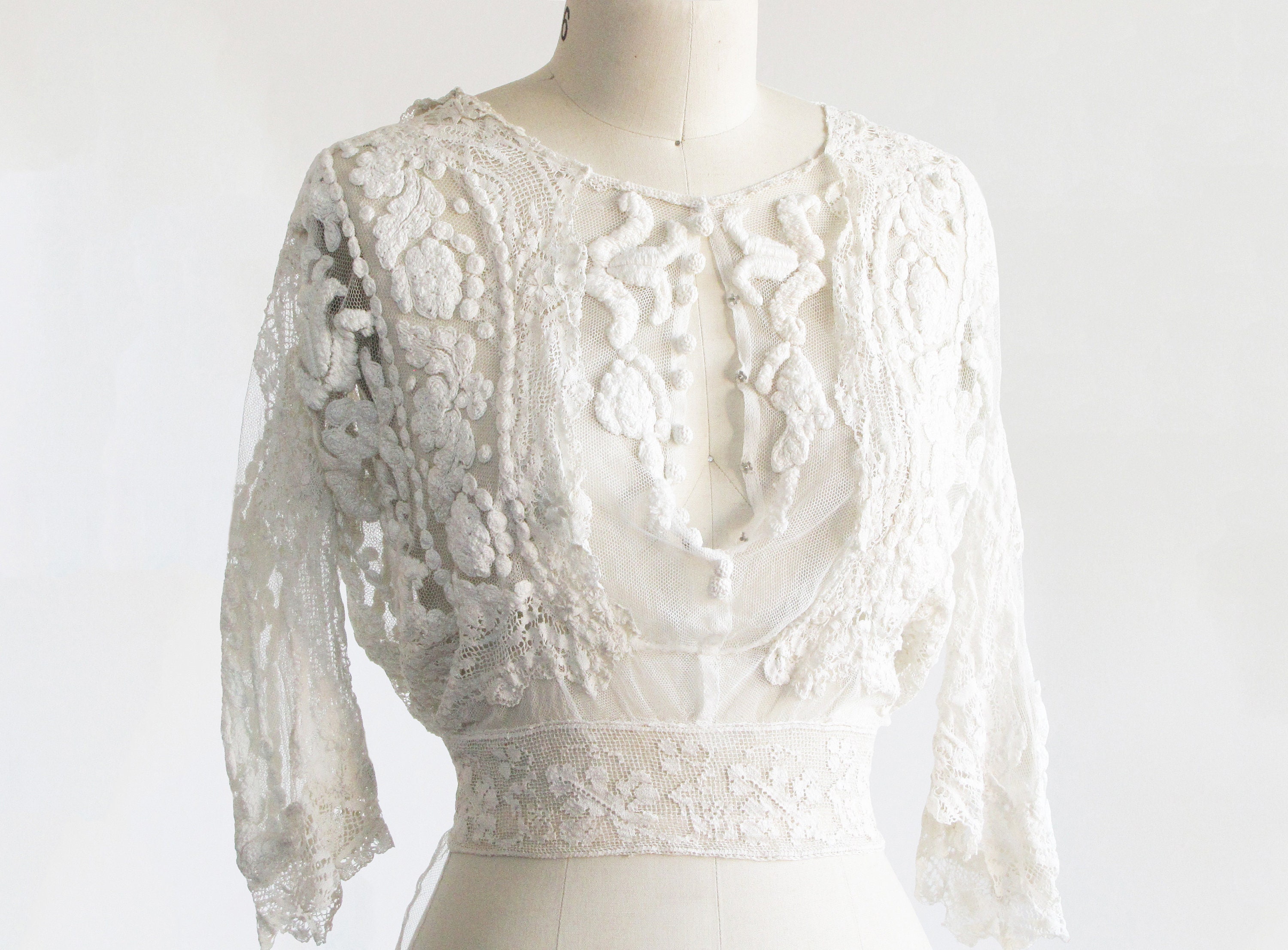 RARE vintage 1900s antique lace blouse / 1910s edwardian | Etsy