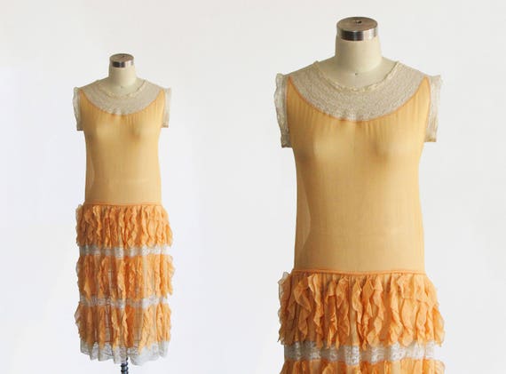 vintage 1920s silk chiffon lace dress / antique 2… - image 1