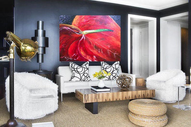 Anthurium Acrylic Art Canvas Pallet Knife Art Wall Decor Etsy