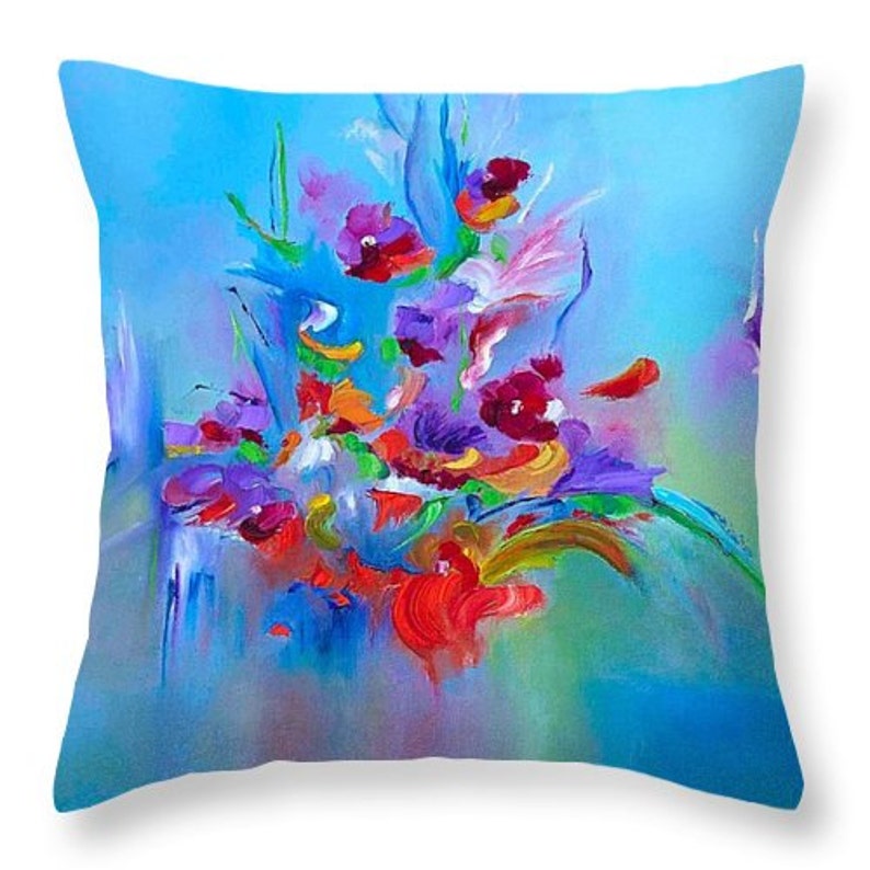 Art Throw Pillow Spring Blue Throw Pillowturquoise Throw Etsy