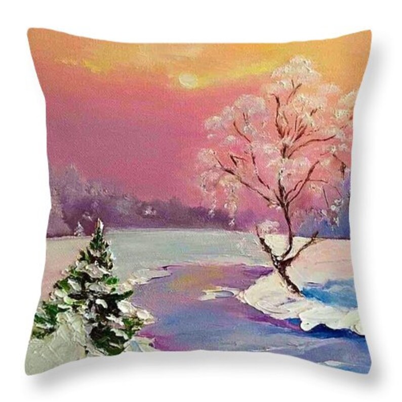 Blue White Pink Yellow Throw Pillow Christmas Throw Pillow Etsy