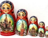 FREE SHIPPING Moscow matreshka traditional russian nesting doll toy collectible curved painted made hand holiday birthday gift wood linden