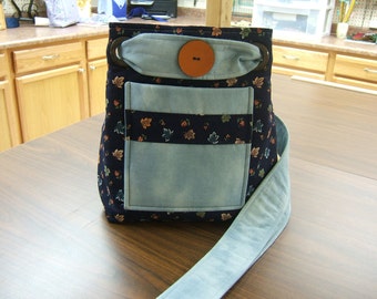 Fabric purse, Blue Purse, Shoulder Bag, Purse, Purse with Adjustable Strap, Fall Colors Purse,