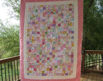 Quilts for Girls, Warm Cosy Soft Toddler Quilt, Flannel and Minkee, Pink Quilts, One of a Kind, Unique, Quilted with Swirls