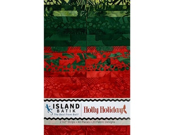 Holly Holiday,  Island Strips, Island Batik Fabrics, 2.5 Strips, 40 pieces, Fabric Strips, Precuts