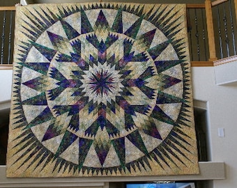 King Size Batik Quilt: Handmade Foundation Pieced Bedspread