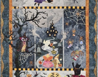 Halloween Quilt Kit, Once in a Boo Moon, Applique Pattern, Embellishments Included