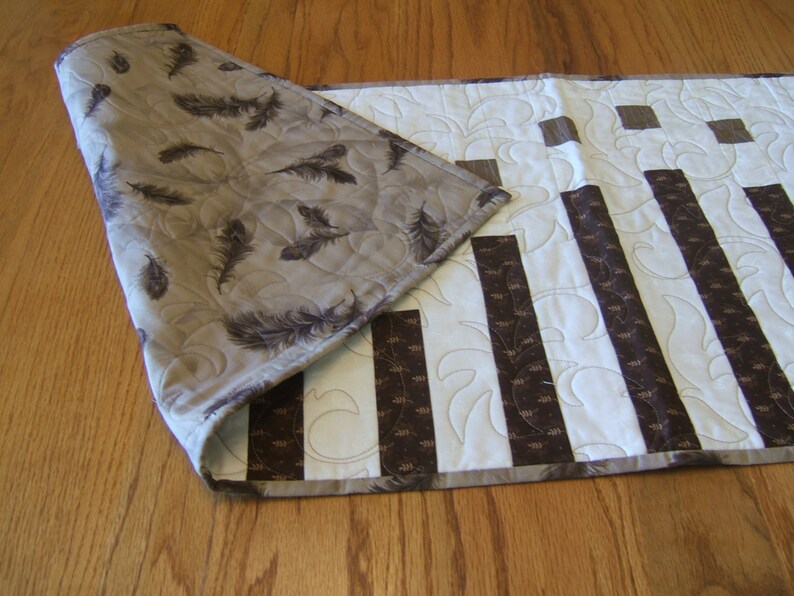 Quilted Table Runner, Brown & Cream, Kitchen Decor image 5