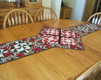 Quilted Christmas Table Runner, Reds and Greens, Holiday Decor