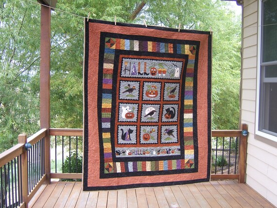 Free Shipping Halloween Quilt Home Decor Maywood Flannel Lap Quilt Handmade Co Usa Unique One Of A Kind Halloween Decorations