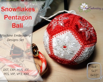 Snowflakes Pentagon Ball, ITH Project.  Machine Embroidery Designs Set