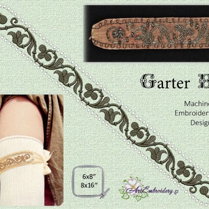 18th Century French Garter Machine Embroidery Design: Silver Floral (6x8 & 8x16 Hoop)