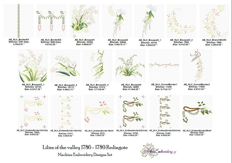 Lilies of the Valley Machine Embroidery Designs Set for Etsy