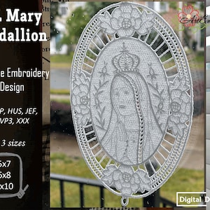 FSL Mary Medallion - ITH Project Machine Embroidery Free Standing Lace Design in 3 sizes for hoop 5x7", 6x8", 6x10"