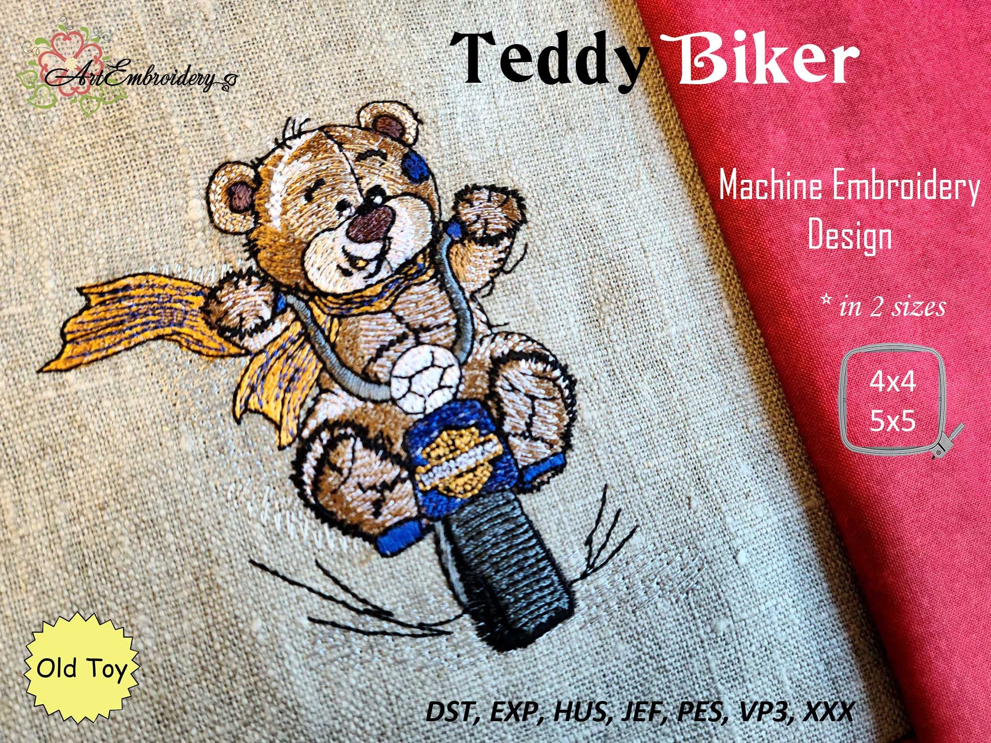 Teddy Biker Old Toy Machine Embroidery Design in Cartoon Etsy