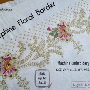 Josephine Floral Border – Machine Historical Embroidery Design Assembled for hoop 8x14" and split into 2 parts for hoop 6x8"