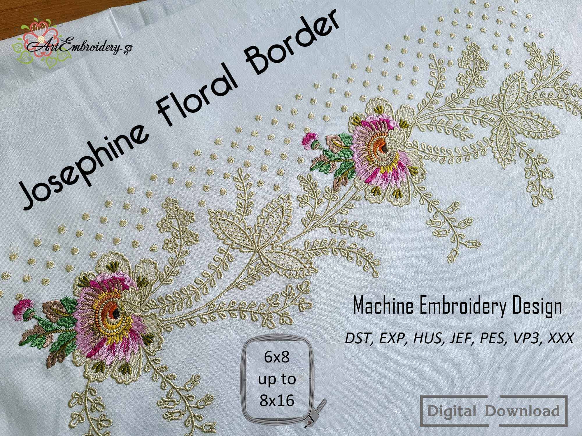 Borde floral Josephine Diseño de bordado histórico a máquina  