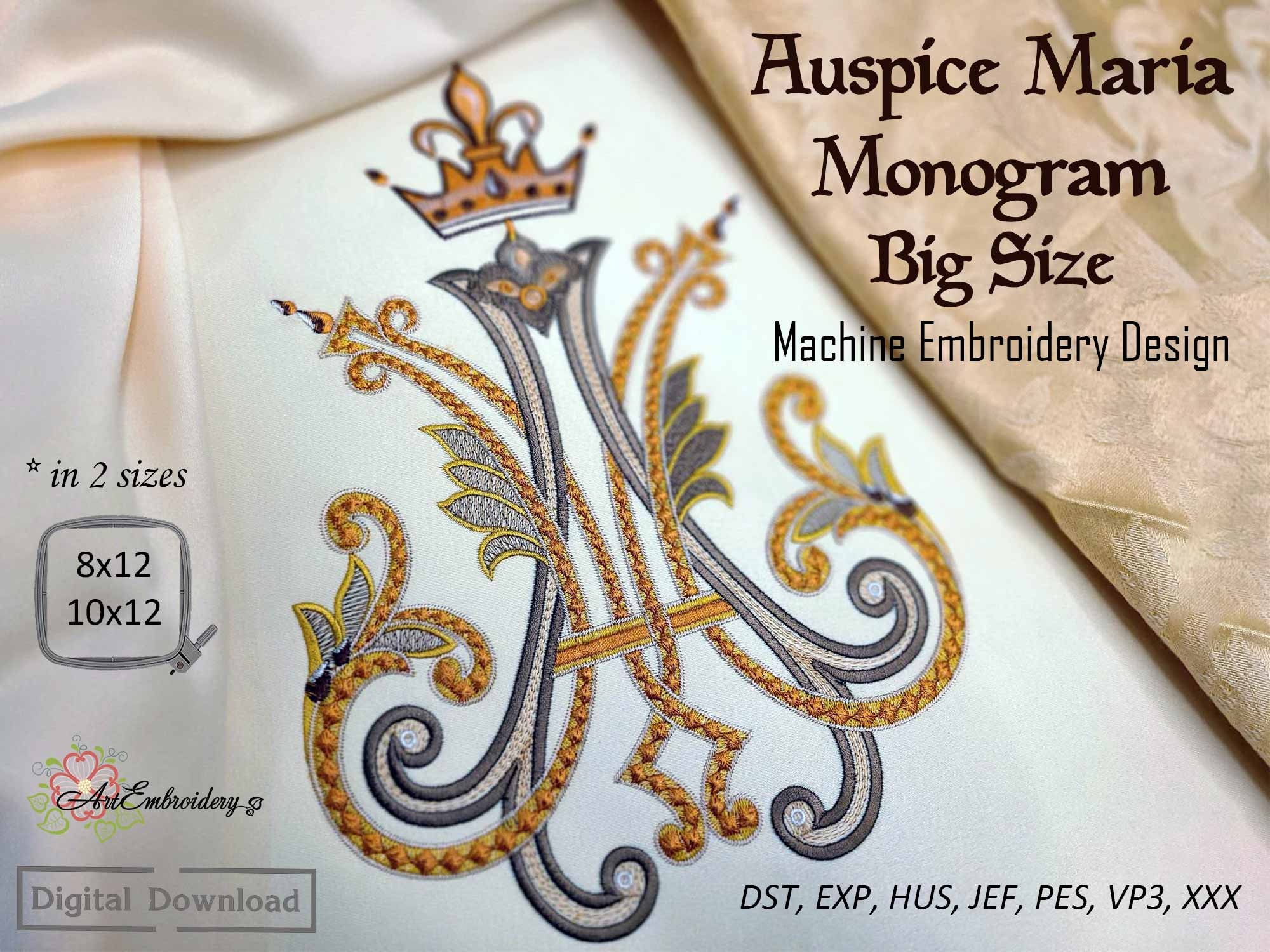 Auspice Maria Monogram Machine Embroidery Design (8x12