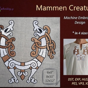 Mammen Creature , Celtic mythological creature (dragon, goat or deer) symbol in Mammen Style - Machine Embroidery Design in 4 sizes