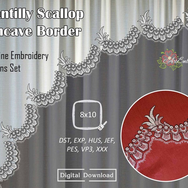 Chantilly Scallop Concave Border - Machine Embroidery Lacy Designs Set for Tulle, Organza, etc.  for hoop 8x10".