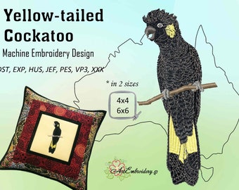 Yellow-Tailed Cockatoo - Machine Embroidery Design in 2 sizes for hoop 4x4" and 6x6"