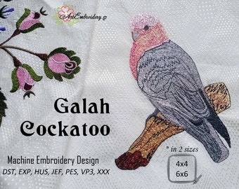Galah Cockatoo - Machine Embroidery Design in 2 sizes for hoop 4x4" and 6x6"