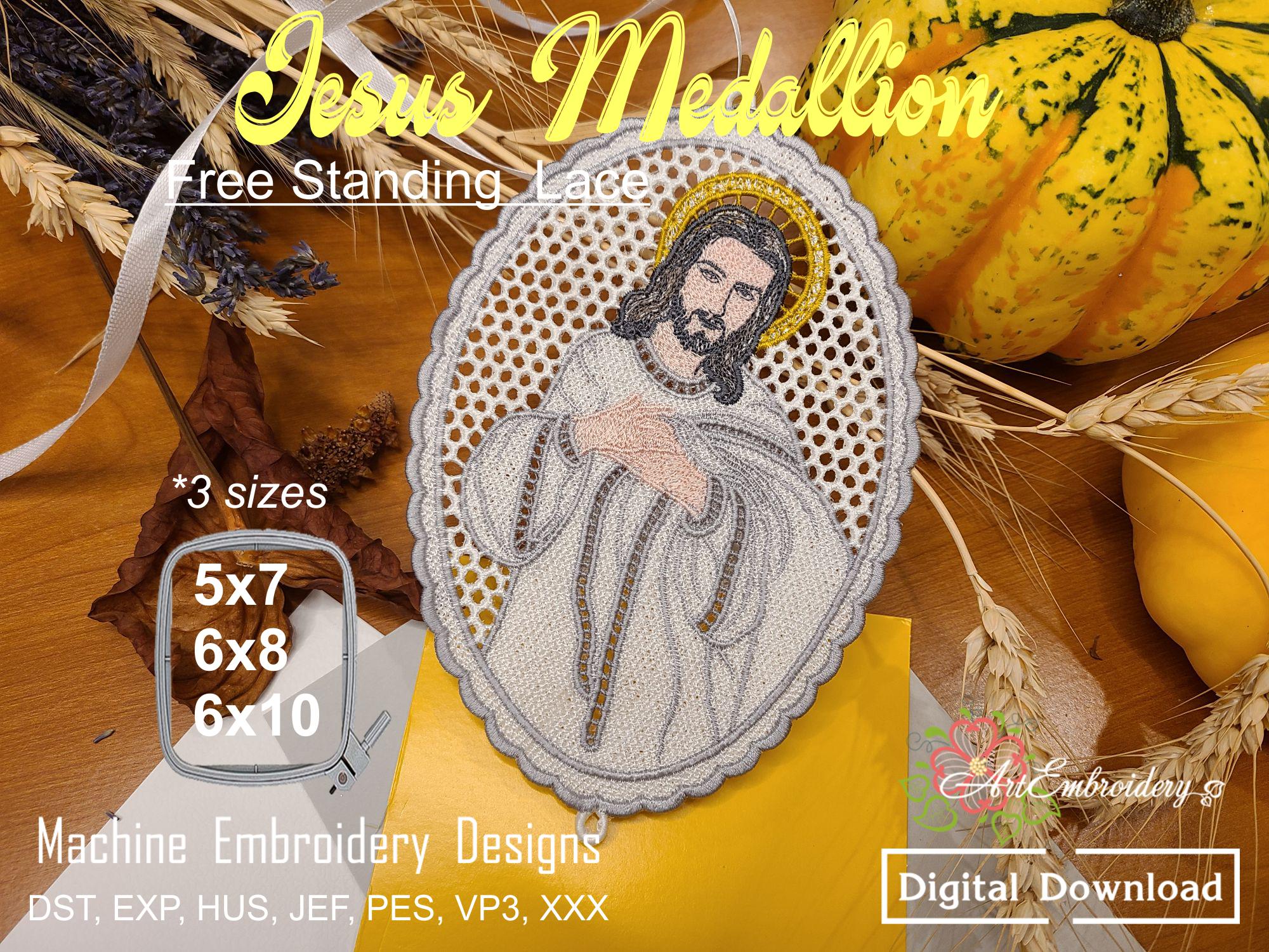 FSL Jesus Medallion: ITH Lace Embroidery Design (digital Download