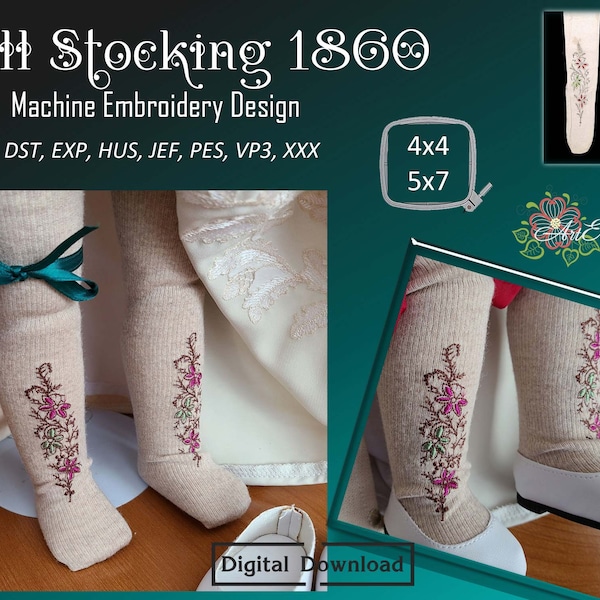 Doll Stocking 1860 - Machine Embroidery Design of the series "Designs for 18 inches dolls" for hoop 4x4" and 5x7"