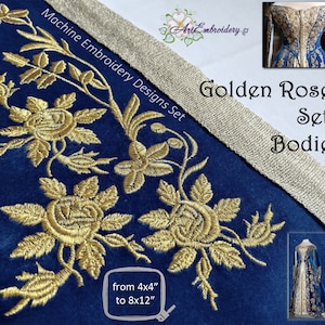 Machineborduurontwerpen Golden Roses: jurk keizerlijk hof (4 x 4 tot 8 x 12)