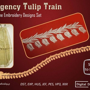 Regency Tulip Train Embroidery Designs: Floral Border (5x7 to 8x14) (Digital Download)