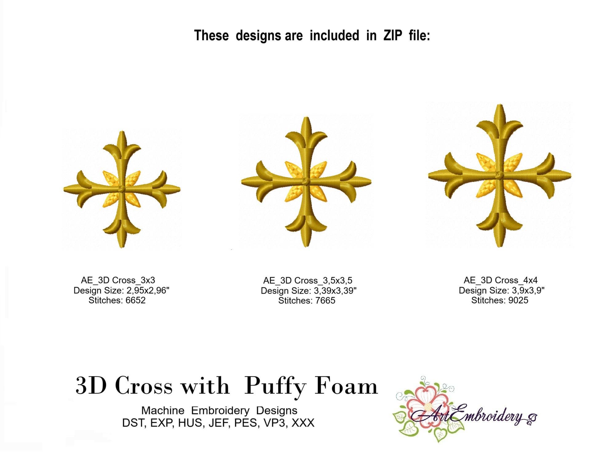 3D Cross Machine Embroidery Design: Puffy Foam Christian Religious ...