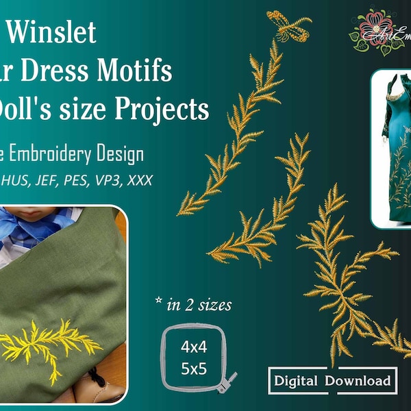 Kate Winslet Oscar Kleid Motive für Puppengrösse Projekte - Maschinenstickerei Design Set in zwei Grössen für die Rahmen 10x10cm und 13x12cm