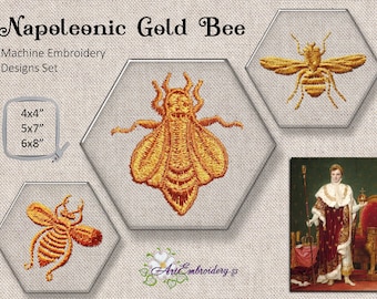 Napoleonic Gold Bee Machine Embroidery Design Set (4x4, 5x7, 6x8 Hoops)