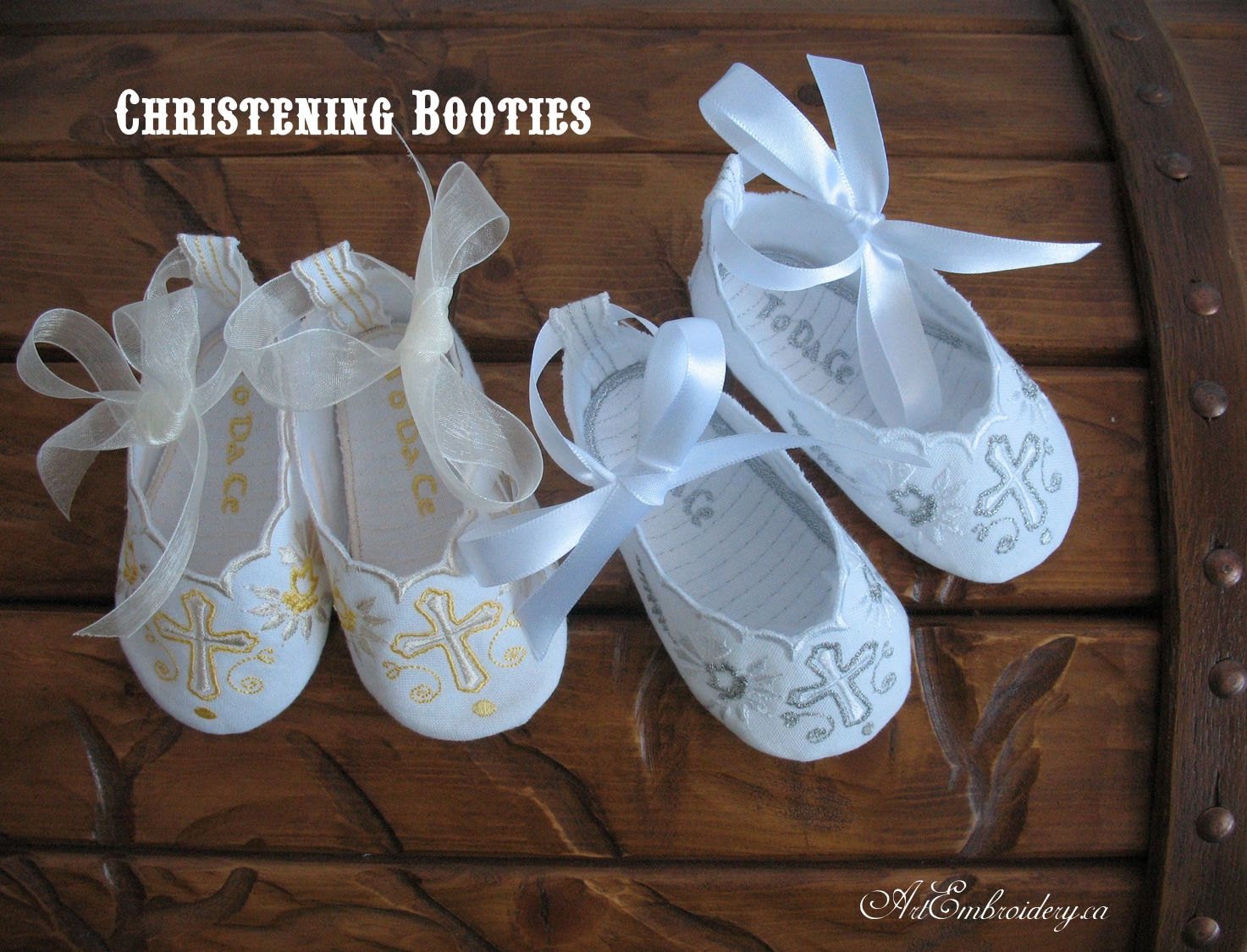 Additional Embroidery to the Christening Set Personalized Embroidery on Booties