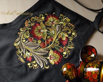 Khokhloma Oval - Machine Embroidery Ethnics Flowers and Berries  assembled and split Design  for hoop 8x8 and 10x12&quot;