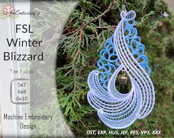 FSL Winter Blizzard - Machine Embroidery Free Standing Lace ITH project Design in 3 sizes for hoop 5x7&quot;, 6x8&quot; and 6x10&quot;