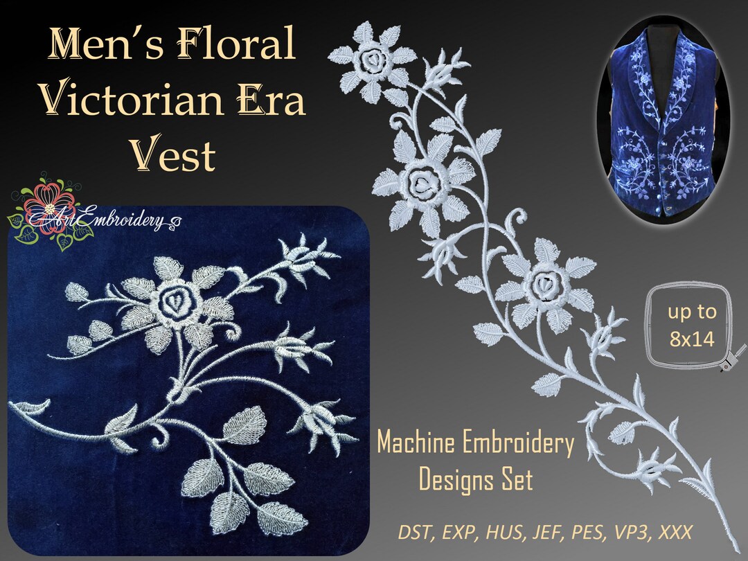 Men's Floral Victorian Era Vest - Machine Embroidery Designs Set for