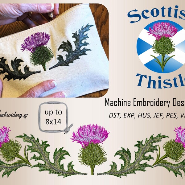 Cardo escocés - Conjunto de diseños de bordado a máquina para tamaños de aro de hasta 8x14".