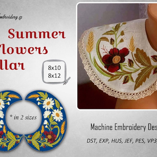 Gola Summer Flowers - Design de bordado à máquina em 2 tamanhos para bastidor 8x10" e 8x12"