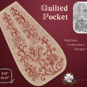 Quilted Pocket - Historische Maschinenstickerei in 4 Teile geteilt (16x20cm) zusammengesetzt (20x36cm)