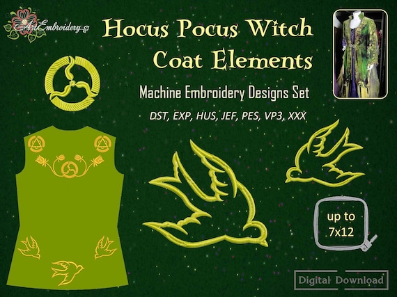 Hocus Pocus Witch Coat Elements Diseños de cosplay de bordado a  