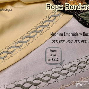 Rope Borders - Machine Embroidery Curved  and  Straight  Borders Designs Set for hoop sizes from 4x4" to 8x12".