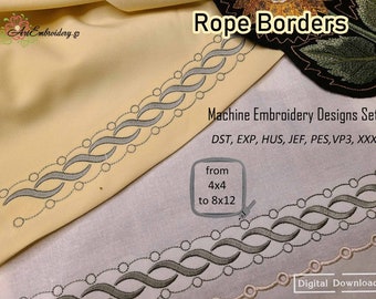 Rope Borders - Machine Embroidery Curved  and  Straight  Borders Designs Set for hoop sizes from 4x4" to 8x12".