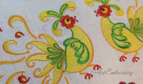 君と、わたしも。です。 NEW NRA HOLICK 刺繍クロム Khokhloma Bird - Machine Embroidery Ethnic Design in Two Sizes for